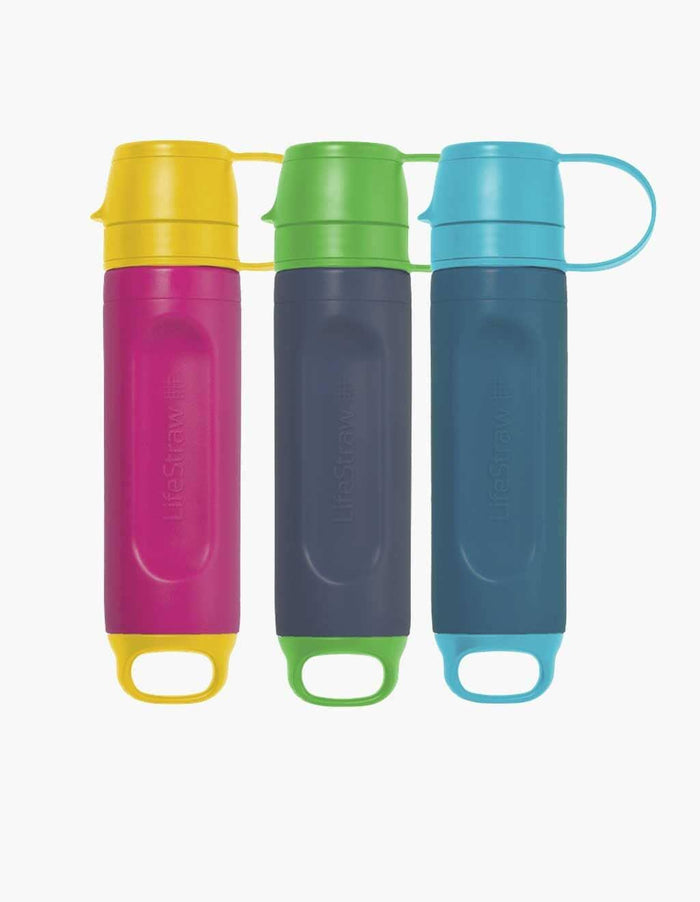 Triple Threat LifeStraw Peak Series Solo Bundle: three compact water filters in pink, green and blue colorways