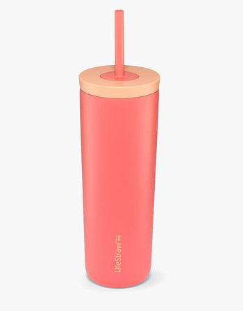 LifeStraw Go Series Tumbler water filter tumbler in Apricot with matching lid and straw