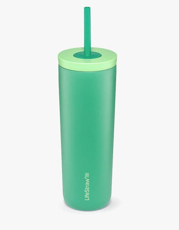 LifeStraw Go Series Tumbler water filter tumbler in Cactus Green with matching lid and straw