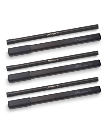 LifeStraw Sip 3-Pack in Obsidian, three black water filter straws with matching black carry cases