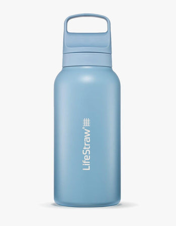 LifeStraw Go Series Stainless Steel 1L water filter bottle in Icelandic Blue