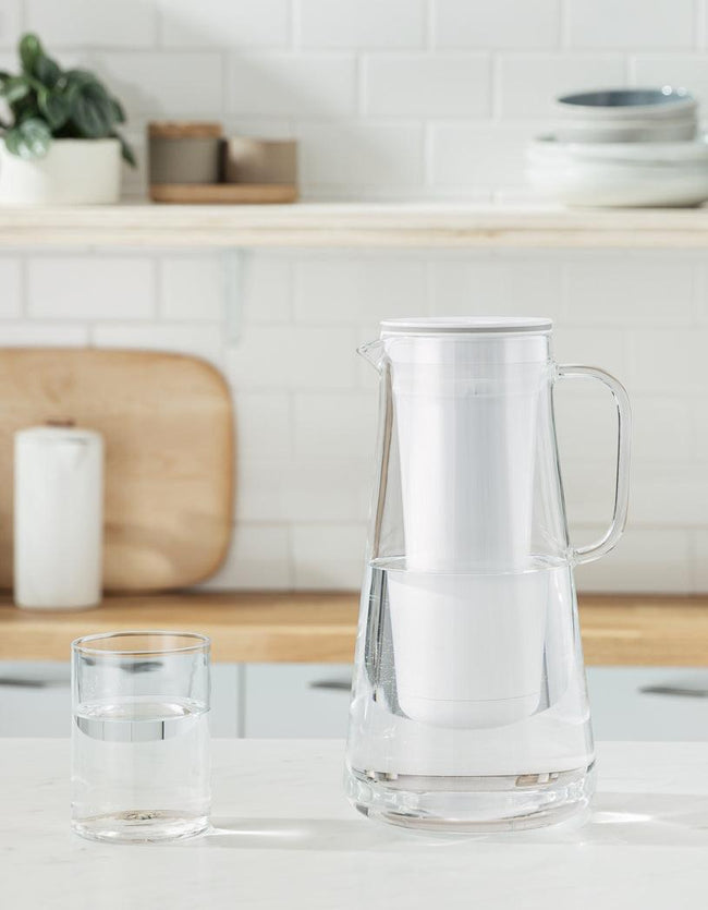LifeStraw Home Water Filter Pitcher - 7-Cup Glass Pitcher With Silicone Base